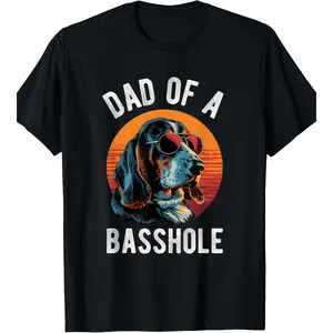 1pc Dad of a Basset Hound T-Shirt - 100% Cotton, Short Sleeve, Regular Fit, Cartoon Basset Lover Graphic Tee for Dog Fathers shirt memorial day Concert Menswear Tops Tropical Shortsleeve
