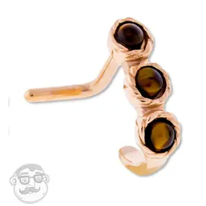 18G Tiger Eye Stone Rose Gold PVD Nose Curve Ring