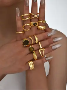 Women's Geometric Zinc Alloy Ring Set, Stackable Rings, Casual Daily Wear Jewelry Gift for Women, All-Seasons Fashion Accessory