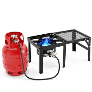 ROVSUN 100,000 BTU High Pressure Propane Burner with Foldable Side Shelf, Single Gas Stove with Regulator for Outdoor Cooking, Camping, Tailgating, Turkey Frying, Seafood Boiling & Home Brewing