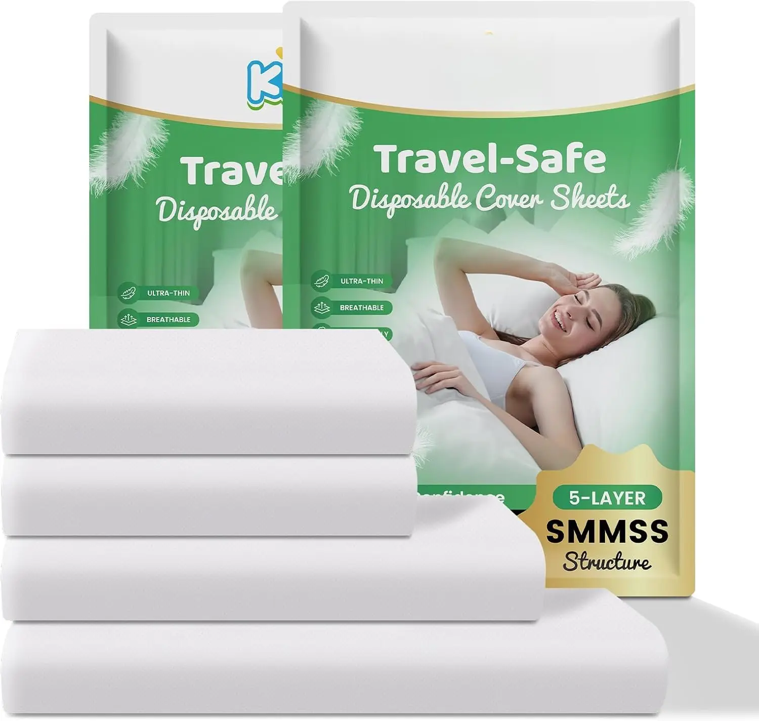 Travel-Safe Disposable Cover Sheets for Travel, Bed Sheet, Duvet/Comforter Cover, Pillowcases,  for Hotels & Trips ( Size, 2 Packs)