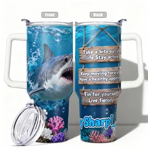 1pc, 40oz/30oz/20oz/14oz Stainless Steel Cup Great White Shark and Coral Reef Double Wall Vacuum Insulated Cup, Leakproof Lid & Carry Handle Travel Mug for Outdoor Camping Hiking, Gift for Dad,