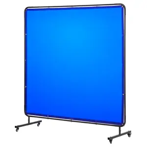Welding Screen With Frame For Protective Work Area, 6 X 6 Ft Welding Curtain Screen With Flame-Resistant Vinyl, Safety Protection Panels With Lockable Swivel Wheels, 6-Level UV Protection For Workshop Or Industrial Use, Blue