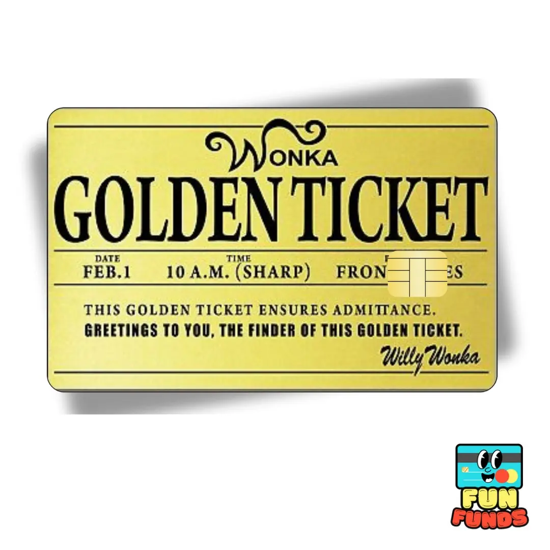 Golden Ticket Credit Card Skin - Vinyl Sticker for debit cards, Waterproof, Glossy or Holographic - Easy to apply funny card sticker credit card