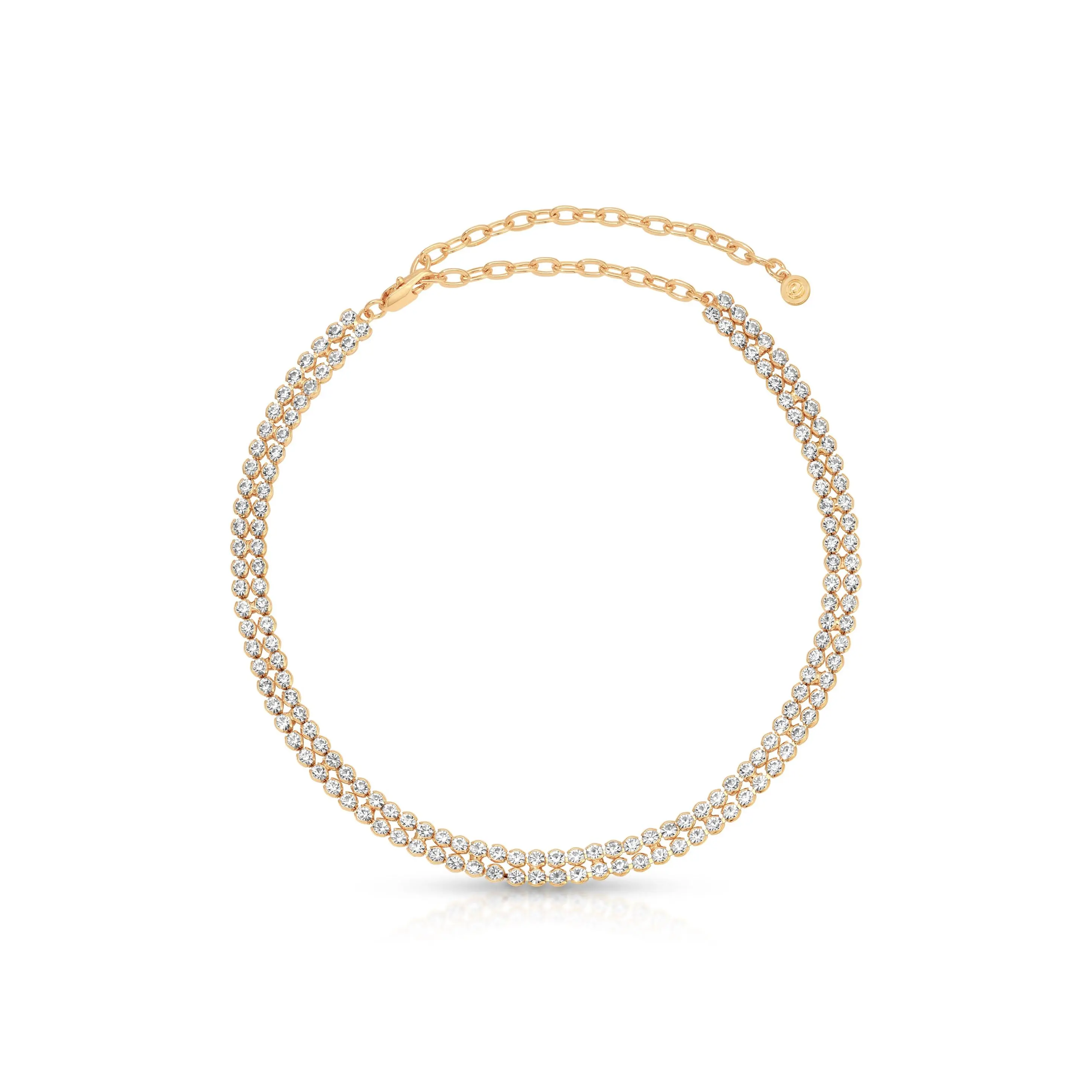 Ettika Two Rows of Crystal Sparkle Choker with Chain and Clasp Ettika Two Rows of Crystal Sparkle Choker with Chain and Clasp