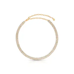 Ettika Two Rows of Crystal Sparkle Choker with Chain and Clasp