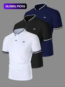 Men's Regular Fit Contrast Trim Polo Shirt Golf Polo Shirts, Casual Short Sleeve Half Zip Top for Summer, Fashion Men's Clothes for Daily Wear, Gamis, Golf Casual Style