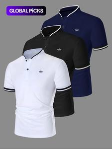 men's regular fit contrast trim polo shirt, casual short sleeve half zip top for summer, fashion men's clothes for daily wear, mens clothing, sports apparel