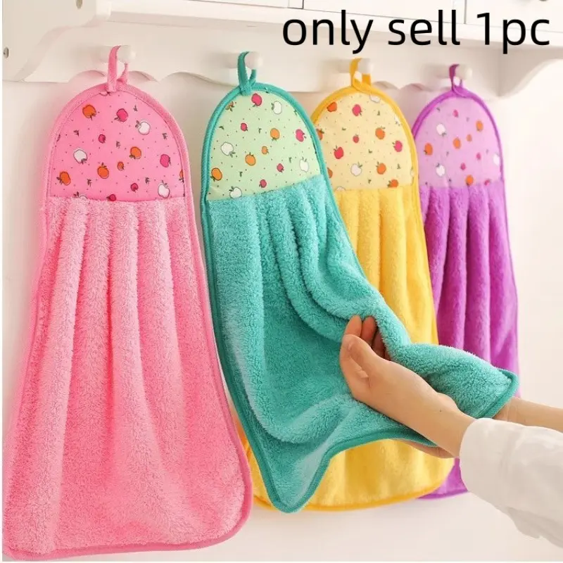 Coral Fleece Hanging Hand Towel Loop, Kitchen Bathroom Universal, Thick Super Absorbent Quick Dry, Non-Shedding Home Cleaning Cloth