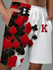 beach shorts, Swimming shorts, Swimwear shorts for big-sized and tall men, featuring red and black diamond pattern, made of breathable quick-drying fabric, with elastic waistband and side pockets, Perfect for summer poolside outdoor act