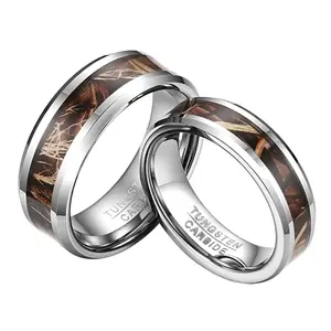 OIDEA 6MM Camo Deer Antler Tungsten Couple Rings - Hunting Wedding Band for Men, Rings for Women