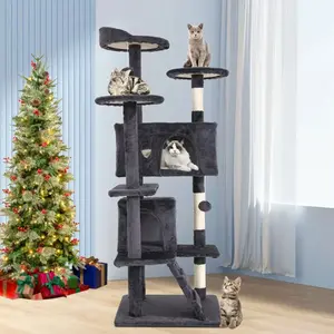Niamvelo 54-In Double Condo Cat Tree Tower Playhouse with Scratching Post & Perch for Indoor, Ashy NiamVelo