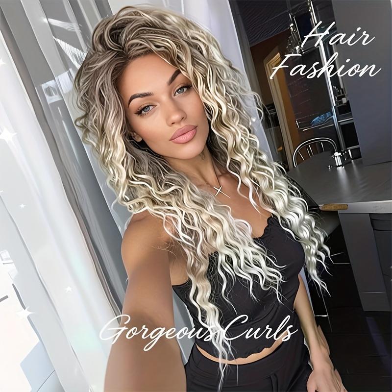 28 Inch Dark Root Silvery Grey Ombre Water Wave Wig for & All Skin Tones, Long Curly Synthetic Hair Wig, Heat Resistant, Soft & Full, Natural Looking Full Wig for Daily Wear, Party & Cosplay