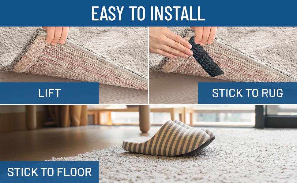 8-Pack Non Slip Rug Grippers - Double Sided, Reusable Rug Corner Grippers to Stop Corner Curling - Easy Install Carpet Stickers - Non Slip