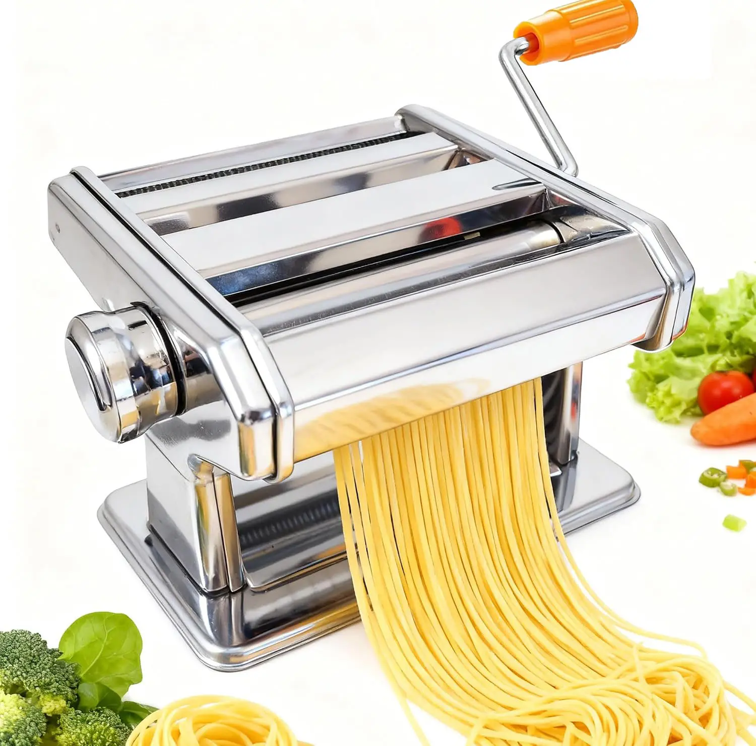 Manual Pasta Maker Machine, Stainless Steel Hand Crank Noodle Maker, 3 in 1 Pasta Roller & Cutter with Multiple Thickness Settings, Manual Pasta Machine for Spaghetti, Fettuccine, Ravioli, Lasagna