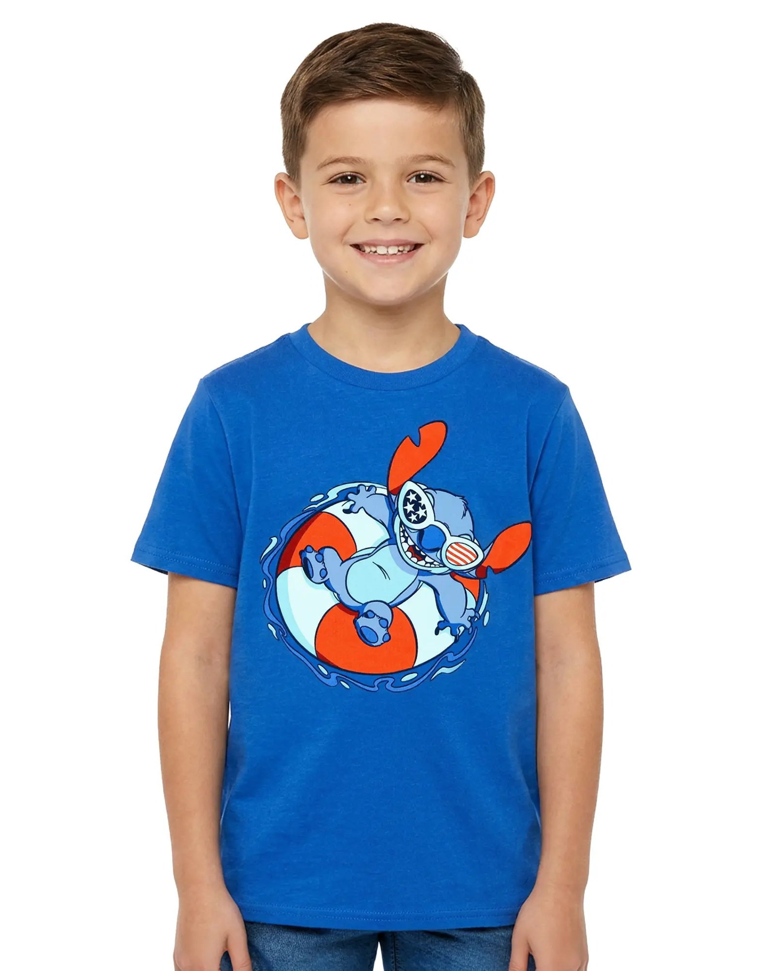 Boys' Disney Stitch Character Print T-Shirt - Stars and Stripes, Independence Day, Comfy Quality, 40% Polyester, Adventure USA Tee, Character Print Shirt, Comfy Quality Shirt