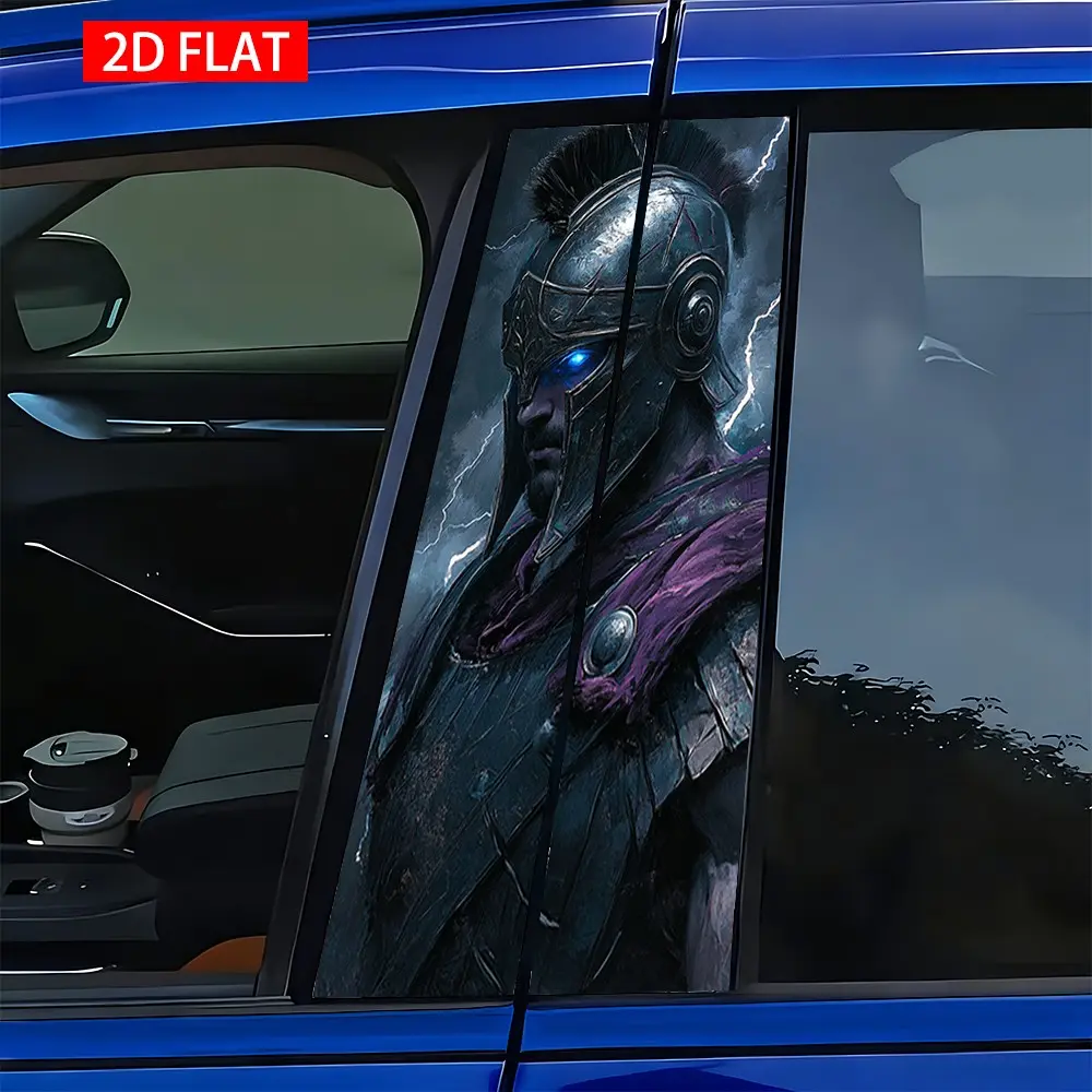 2 Sets Car B Pillar Stickers, Spartan Warrior Style, PVC HD Print Self-Adhesive, Waterproof Scratch-Resistant, Car Column and Body Decor, Automotive Decals