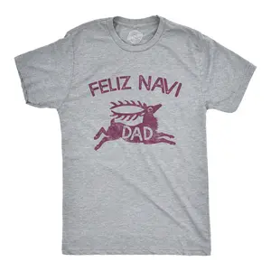 Mens Feliz Navidad T Shirt Funny Christmas Reindeer Father Tee Mens Funny T Shirts Cool Vintage Fashion T-Shirt Gift Classic Menswear Christmas Apparel for Men Novelty Tees for Guys Light Grey