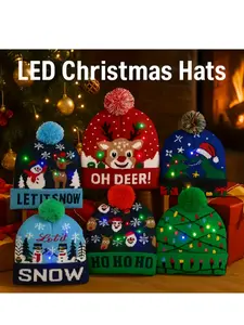 Christmas Hat LED Light Cap Glow Hat, Unisex Winter Pom Pom Beanie, Holiday Party Gift, Multi-Color, Perfect for Christmas Parties & Outdoor Activities