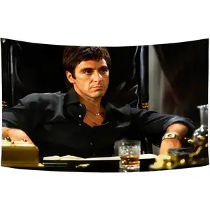 Scarface Movie Poster Flag 3x5Ft Motivational Vintage Band Thriller Love Scifi Movie Tapestry Every Dog Has Its Day Banner Tony Montana for College Dorm Room