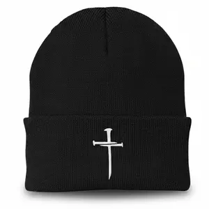 Nailed It Jesus Cross Embroidered Beanie Premium Quality Polyester Super Stretch 2 1/2" Cuff 7" W x 8" H
