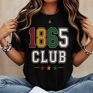 Women's 1865 Club Graphic T-Shirt - Womenswear Casual Short-Sleeve Tee with Juneteenth Black History Varsity Number Print, Retro Summer Streetwear for Daily Wear & Celebrations, Tshirt