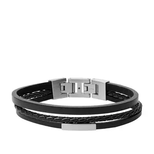 Fossil Men's Black Multi-Strand Leather Bracelet