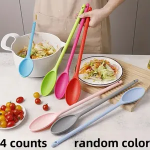 4 counts Plastic Long Handle Ladle - Kitchen Cooking Spoon for Salad, Stirring, Serving, Soup, Fruit - Lightweight, Durable Candy Colored Serving Spoon