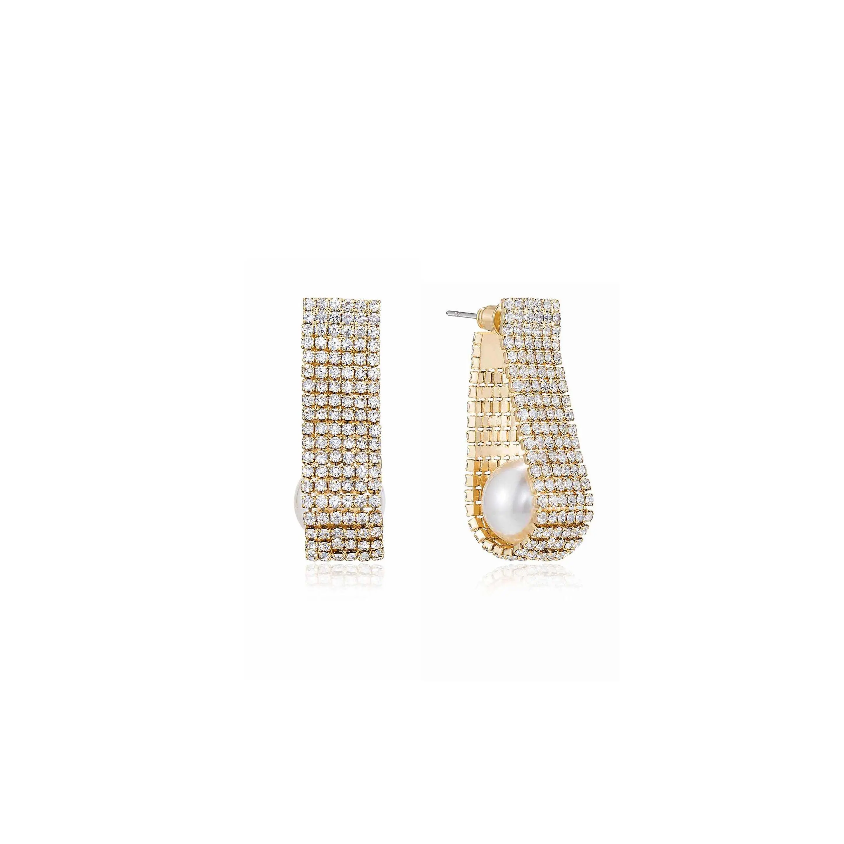 Ettika Swaddled Pearl Crystal Teardrop Earrings – 18K Gold Plated, Glass & Acrylic Dangle Earrings for Women, 1.4" Elegant Statement Jewelry