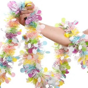 Easter Garland Decor,50Ft Glitter Tinsel Spring Garland Decorations for Tree Mantle Bedroom Office Classroom Party Indoor Outdoor Holiday Home Pink Yellow Blue Green White