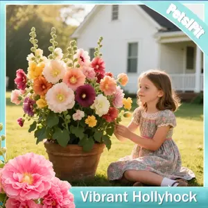 【PetalPit】Promise: Germinate or Refund]500PCS+ Hollyhock Seeds – Colorful Tall Blooms, Heirloom & Non-GMO, Perfect for Fences, Borders & Cottage Gardens