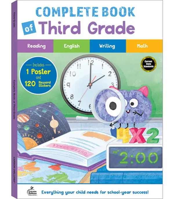 The Complete Book of 3rd Grade - Carson Dellosa Education Paperback Homeschool Curriculum, for Classroom Use, Includes English, Math, Writing, Full-Color Pages, Fun Learning Activities, Answer Key & Motivational Stickers