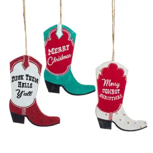 Kurt S. Adler, Inc. - 4.37"WOODEN/LEATHR COWBOY BOOT ORNAMENT