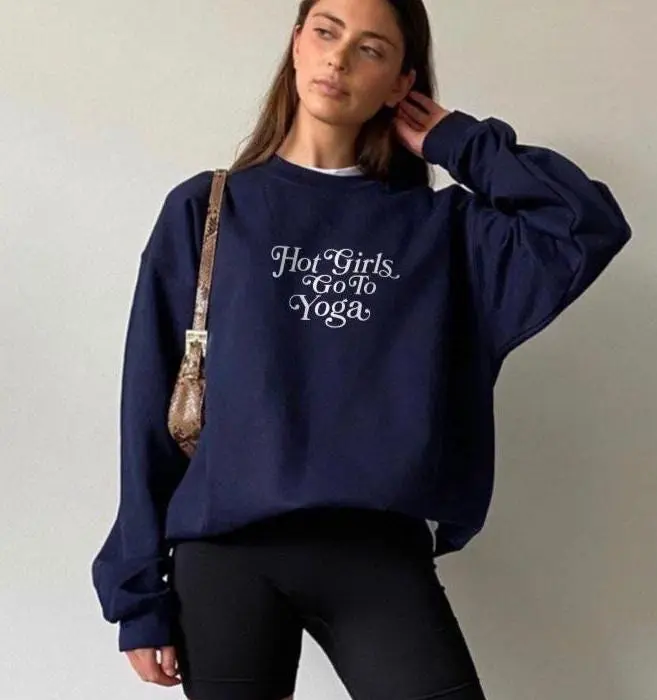 Hot Girls Go To Yoga Sweatshirt – Funny Yoga Lover Pullover, Soft Girl Gym Sweater, Pinterest Aesthetic Workout Top, Cute Pilates Sweatshirt - Cotton Crewneck, Womenswear, Casual