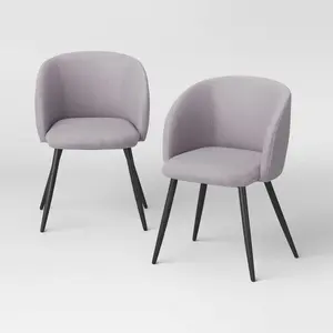 2pk Upholstered Barrel Back with Metal Base Dining Chair Gray - Room Essentials