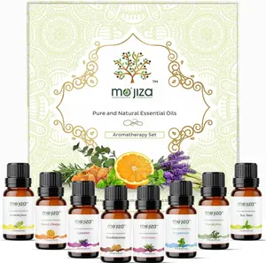 MO'JIZA Pure Aromatherapy Essential Oils Gift Set, 8 Oils-Lavender, Tea Tree, Peppermint, Frankincense, Rosemary, Sweet Orange, Lemongrass, Eucalyptus, 10ml Each Certified Kosher, Vegan & Cruelty Free