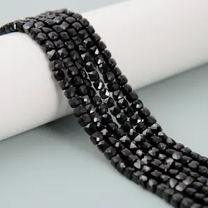 Natural Black Spinel Faceted Cube Beads Size 4mm 15.5'' Strand