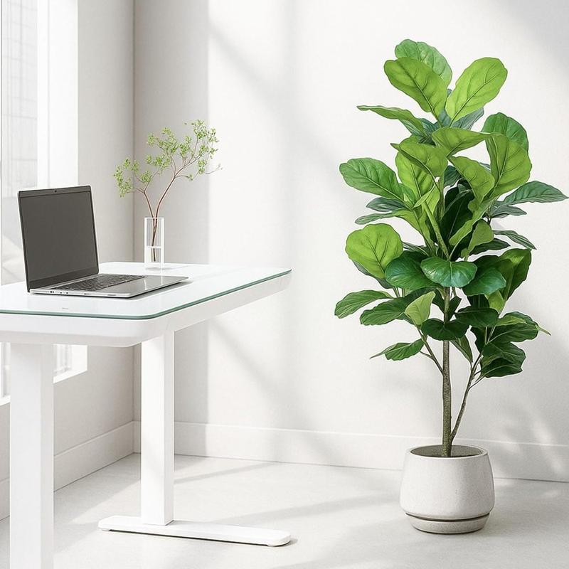 Artificial Fiddle Leaf Fig Tree 5ft - Faux Ficus Tree Nearly Natural Indoor Outdoor, UV-Resistant Tall Artificial Plants, Standing Fake Plant Tree for Home Office Living Room Decor