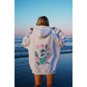 Pearl Grey Surfing The Waves Embroider Hoodie