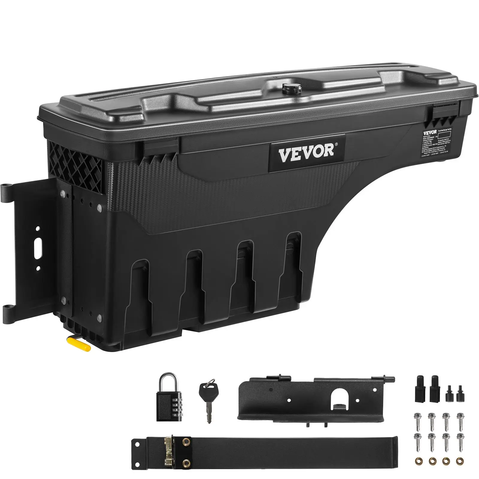 【summerfinds】VEVOR Truck Bed Storage Box, Lockable Lid, Waterproof ABS Wheel Well Tool Box 6.6 Gal/20 L with Password Padlock, Compatible with Tundra 2007-2021, Driver Side, Black, Lockbox, Toolbox Storage Box