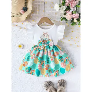 Toddler Easter Outfit Highlight  Super Cute Baby Girl Dress (Ruffle Sleeve + Big Bow + Colorful Egg Print) Adorable Summer Baby Clothes for Little Princesses