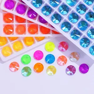 1 Tray Neon Shimmer Sew-On Mocha Glass Rhinestone Mixed Colors Beading Gems DIY Decoration
