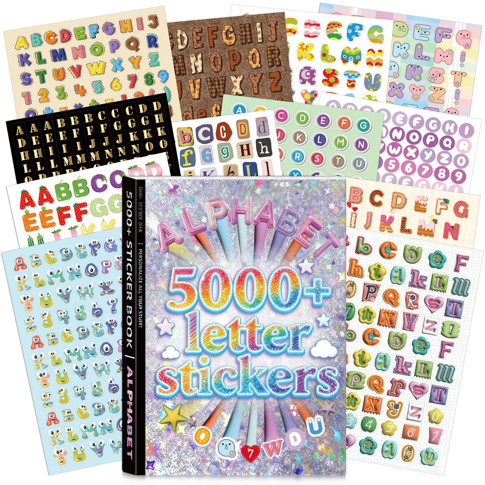 Alphabet Sticker Book | 5000Pcs Funny Cute Stickers | Colorful Self Adhesive Sticker for Cute Scrapbooking Accessories & DIY Crafts Home Decor Party Supplies Kawaii Planner Stickers Summervibes Sticker Sheets