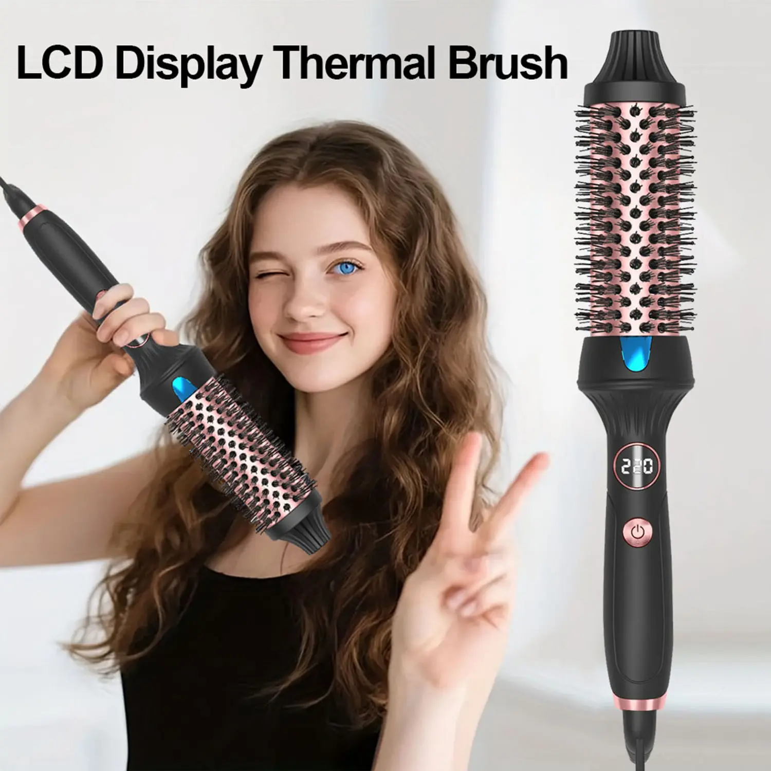 3 In1 Thermal Brush with Ionic and LCD Display Heated Comb Fast Heating Hair Curler Comb Hair Straightening Comb with Curling Iron Brush Hair Styling Tools