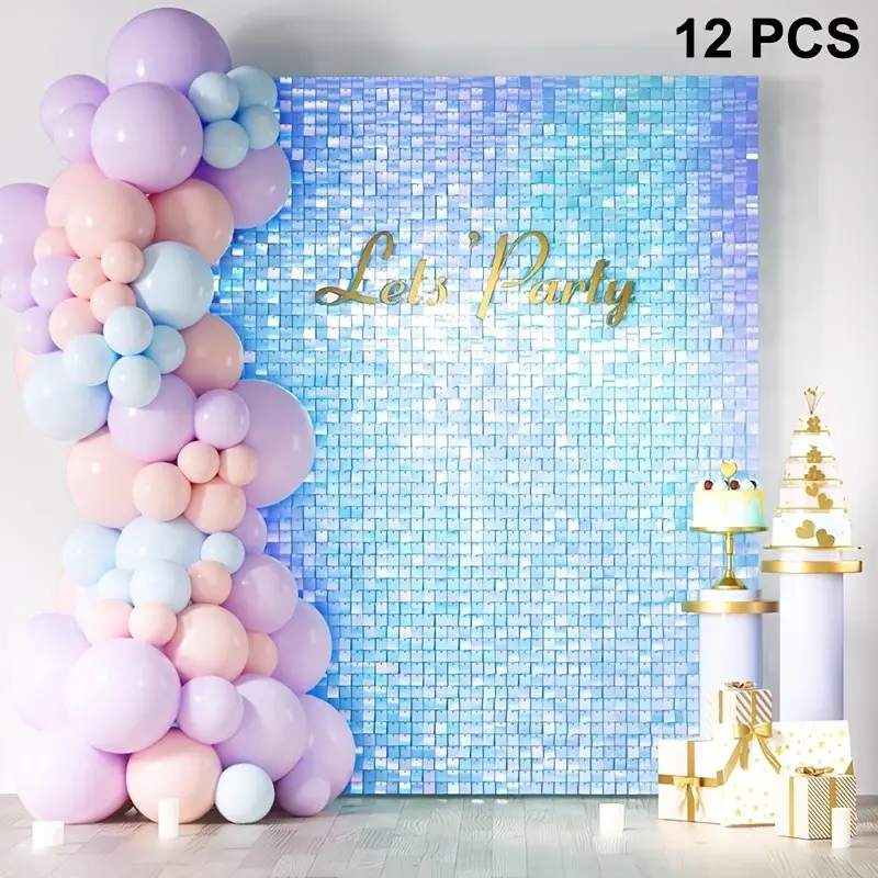 [Halloween, Christmas] 12pcs Shimmer Wall Backdrop, Square Sequin Shimmer Backdrop, Versatile Party Decoration|Contemporary Wall Decor|Sequin Embellishments, Wall Deco, Halloween, Christmas Event & Party Supplies