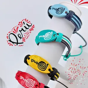 Peru Bracelet Adjustable & Handmade Peruvian Style Colorful Wristband Latin Bracelet Unisex Jewelry Synthetic Leather Waxed Cord