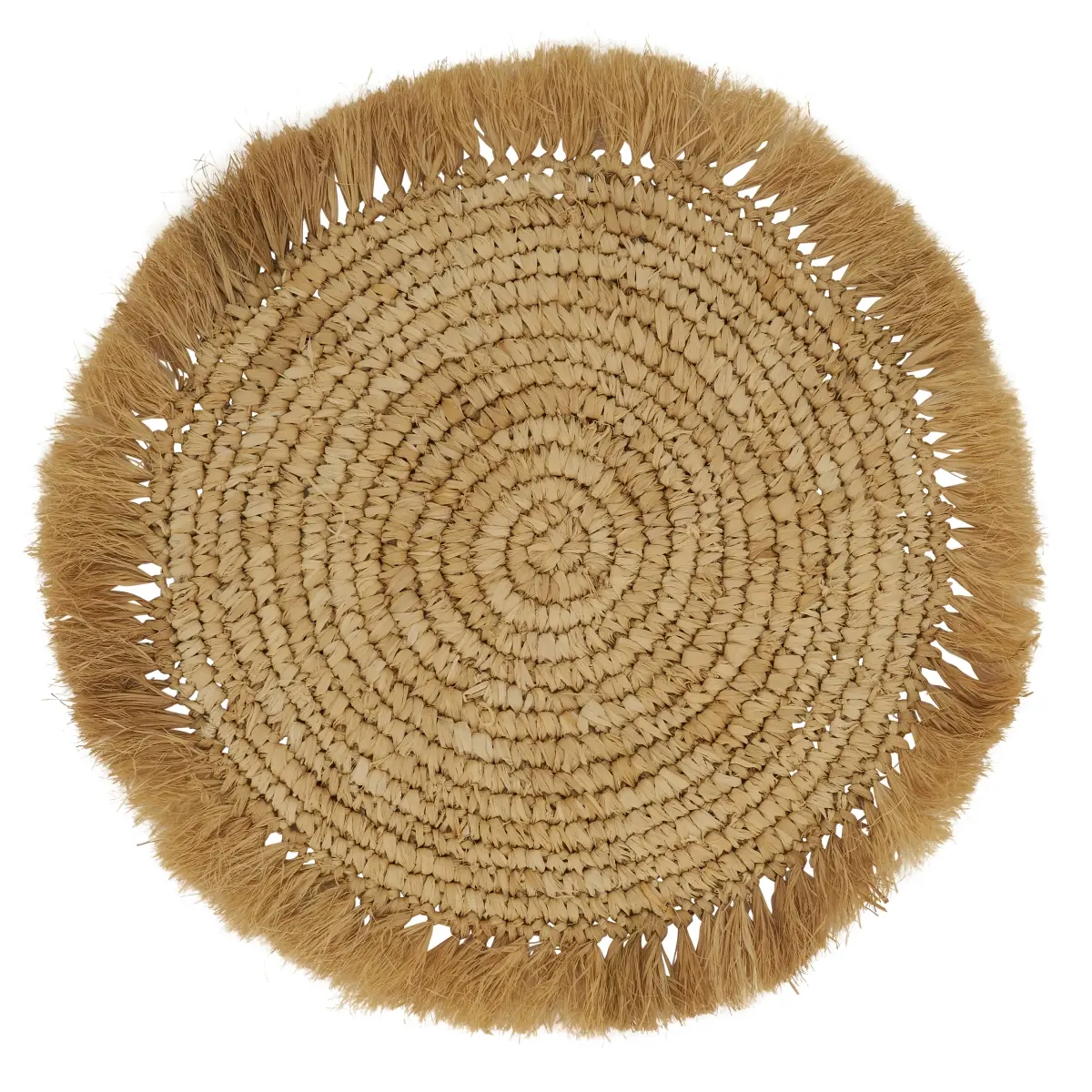 212 MAIN Natural Weave Modern Round 15 in. Raffia Fiber Fringed Edge Placemat Set of 4 - Stylish Indoor Dinnerware Table Linen Accessory