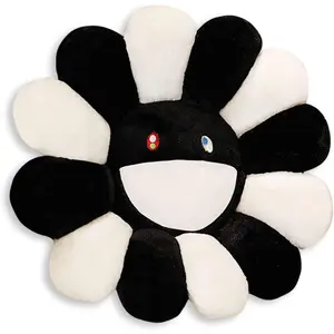 Plush Rainbow Pillow, Sunflower Indie Decor Soft Comfortable Flower Floor Pillow for Home Reading Bedroom Decoration (40CM, Black and White)