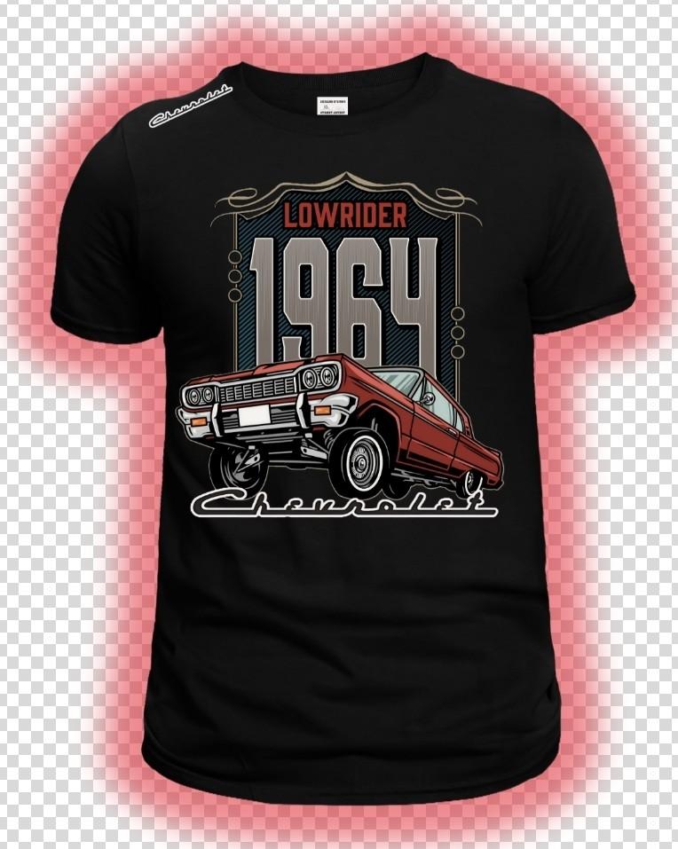 Lowrider 1964 Casual T-Shirt - Cotton Quality, Black with Classic Car Design, Casual Menswear, Top Tshirt Shortsleeve Streetwear