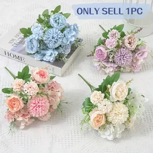 Artificial Peony Flower Bouquet with Embroidered Ball Flowers, Wedding Bridal Handheld Arrangement, Home Decor, Valentine's Day Gift